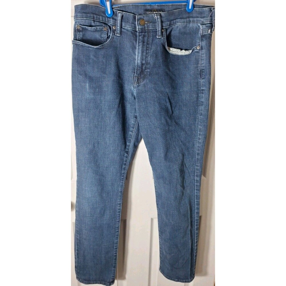 Lucky Brand Jeans Men's 34x32 Blue 121 Slim Straight Stretch Dark Wash Denim